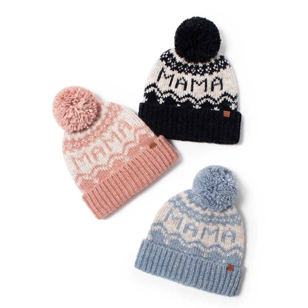 Jaquard Beanie - Young Knit ABB1825 David And Mama Self with Pom –