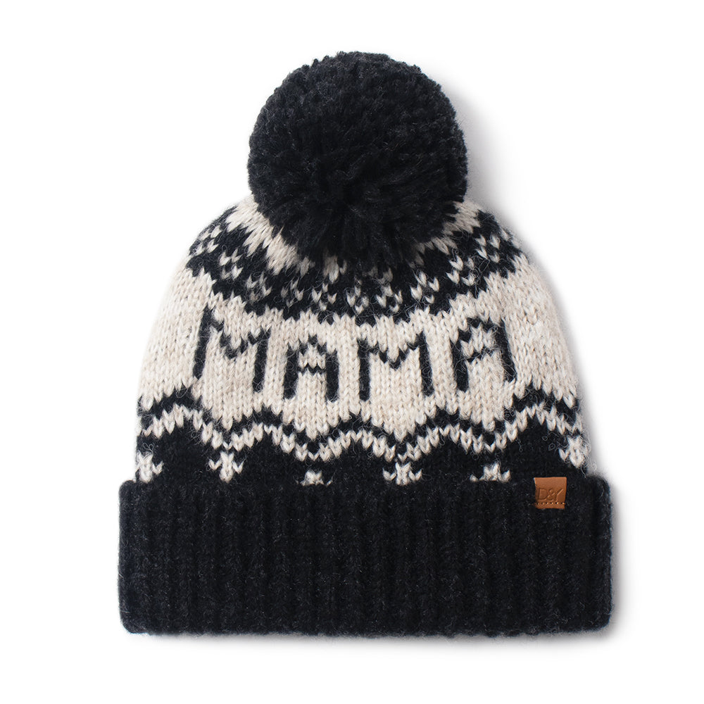 Mama Jaquard Knit Beanie with Self Pom - ABB1825