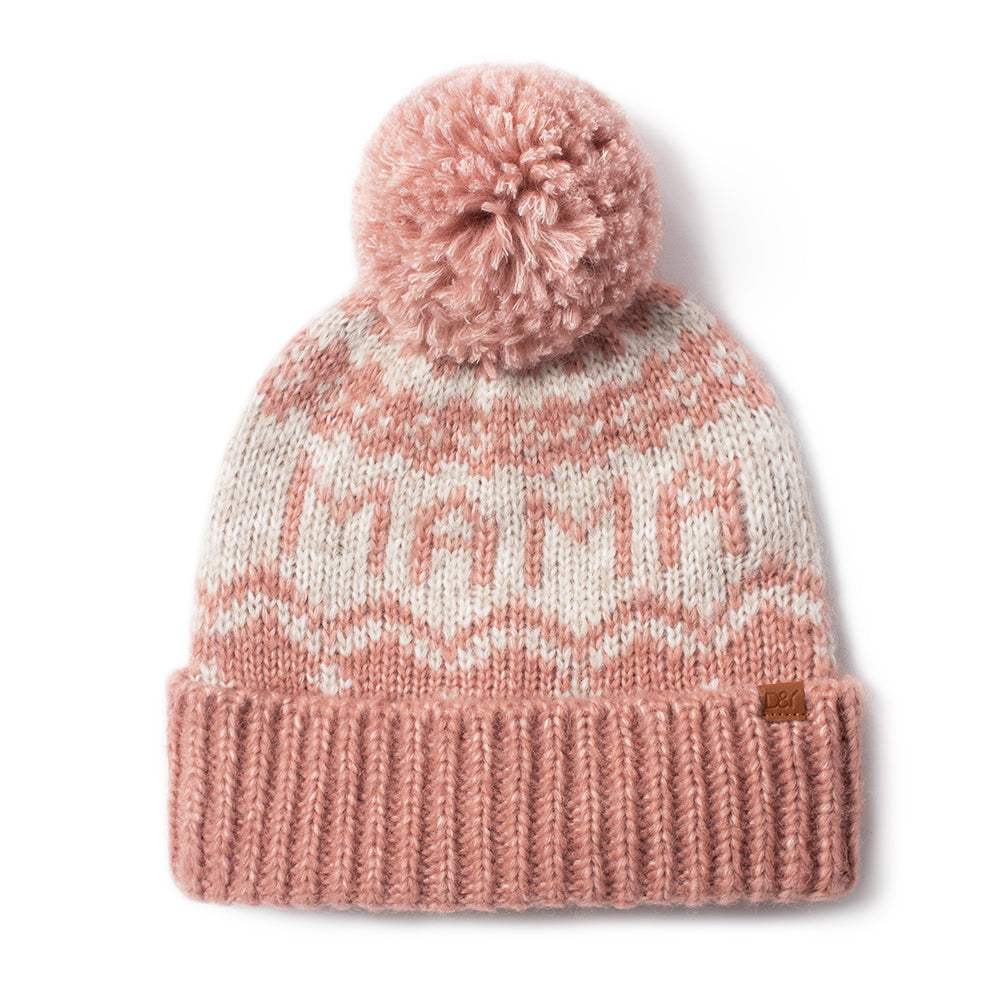 Mama Jaquard Knit Beanie with Self Pom - ABB1825