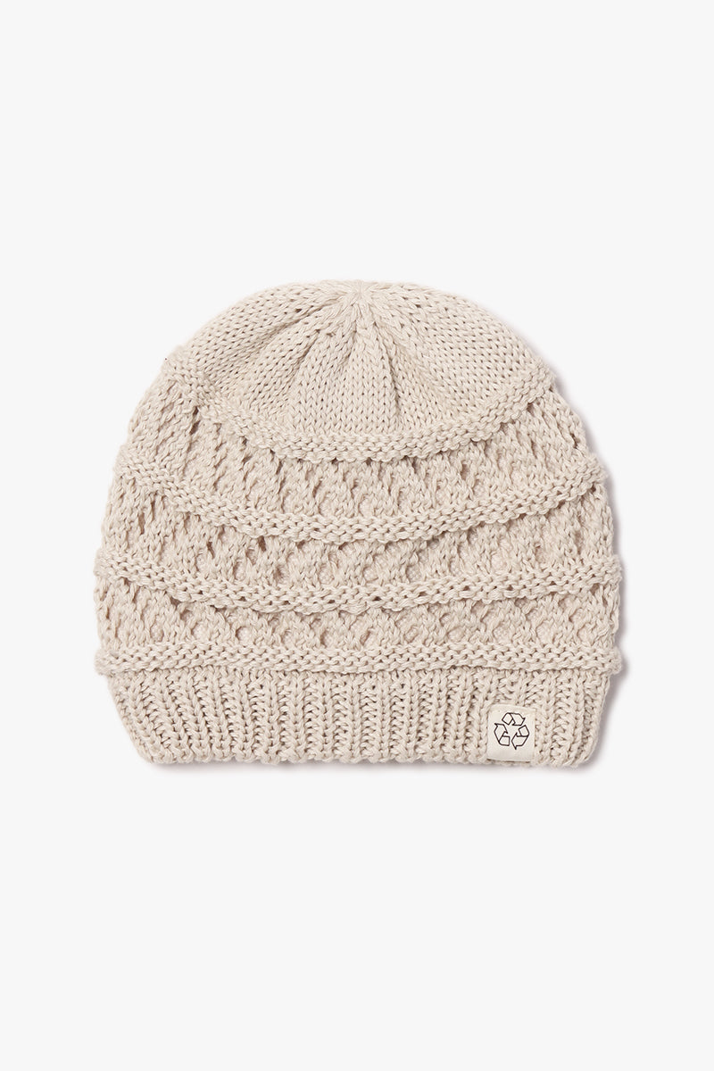 Eco-product! Recycled polyester open weave knit beanie with sherpa lin –  David And Young