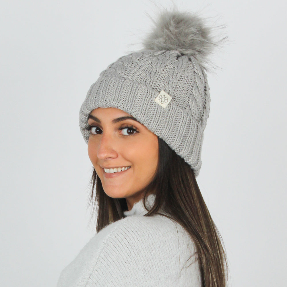 
                  
                    Eco-product! Recycled Polyester Beanie with Lining & Faux Fur Pom - ABB411R
                  
                