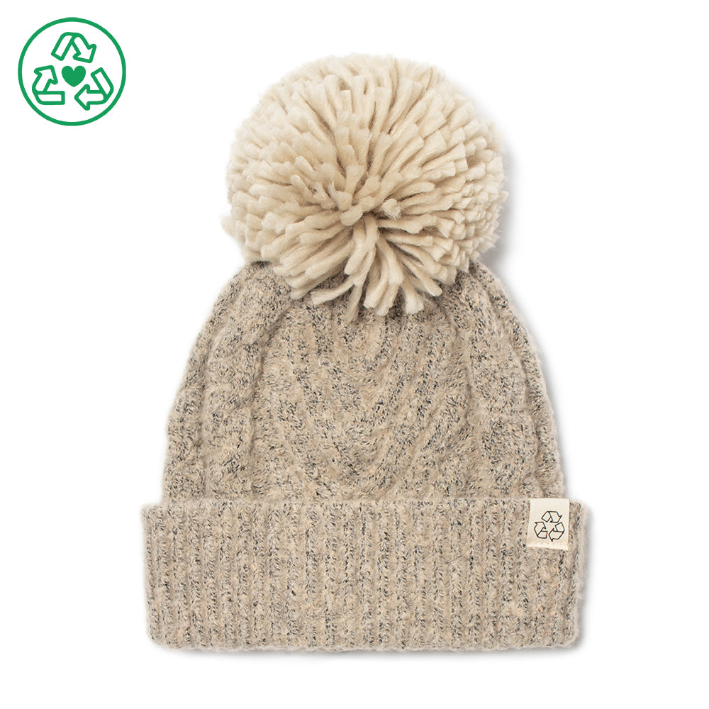 Eco-product! Recycled Cozy Chevron Weave Knit Beanie with Yarn Pom - ABB939R