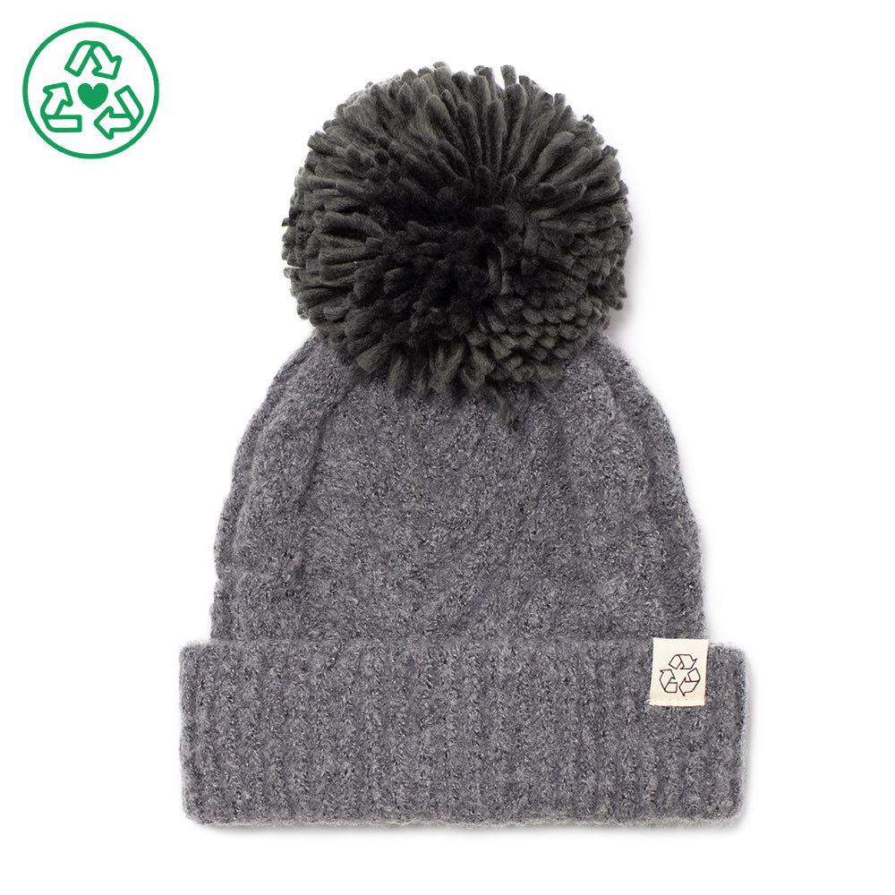 Eco-product! Recycled Cozy Chevron Weave Knit Beanie with Yarn Pom - ABB939R