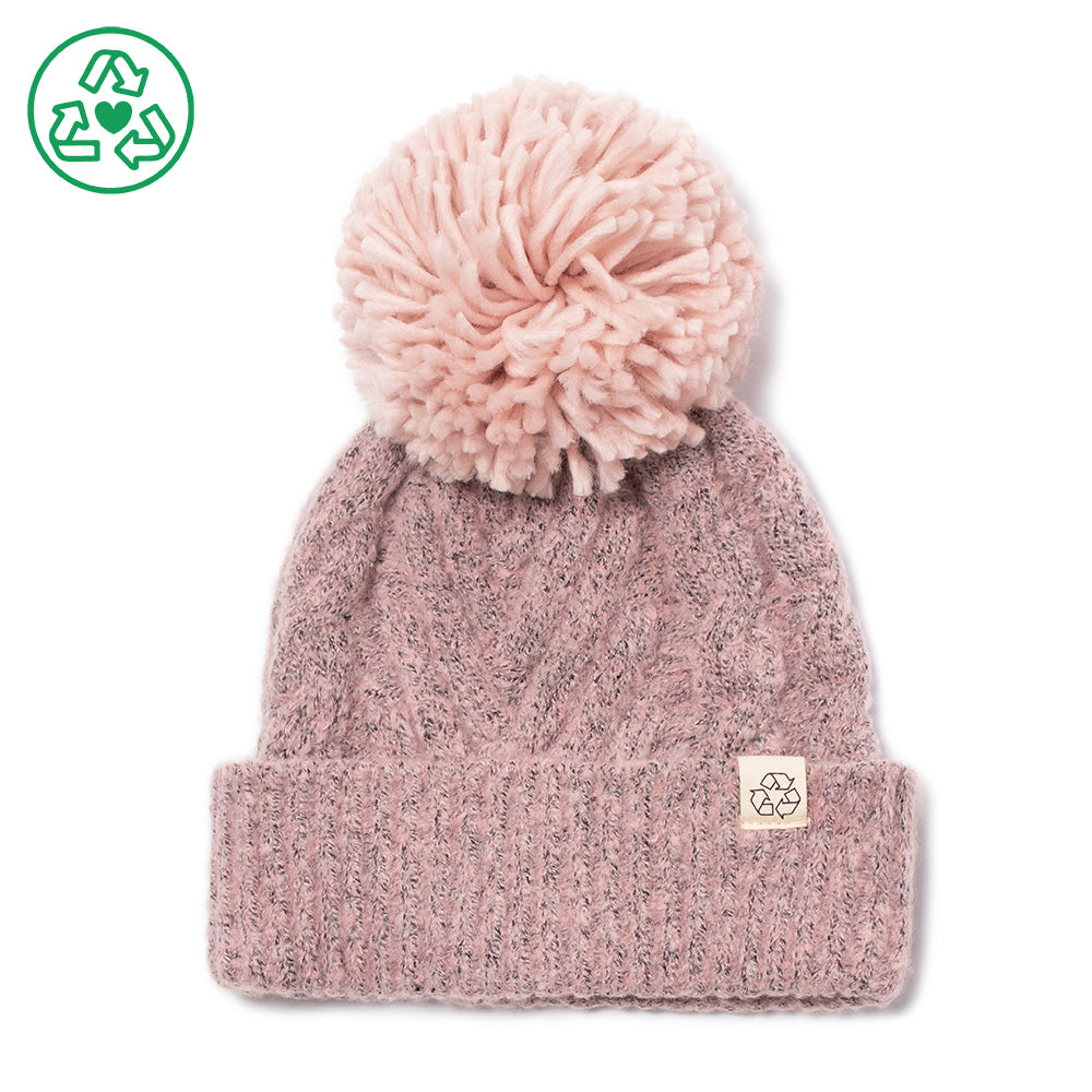 Eco-product! Recycled Cozy Chevron Weave Knit Beanie with Yarn Pom - ABB939R