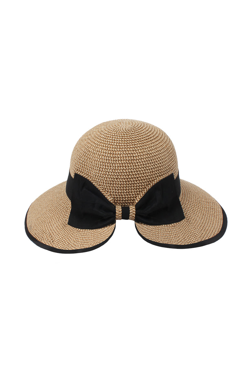 Marled Straw Bucket with Oversized Grosgrain Bow