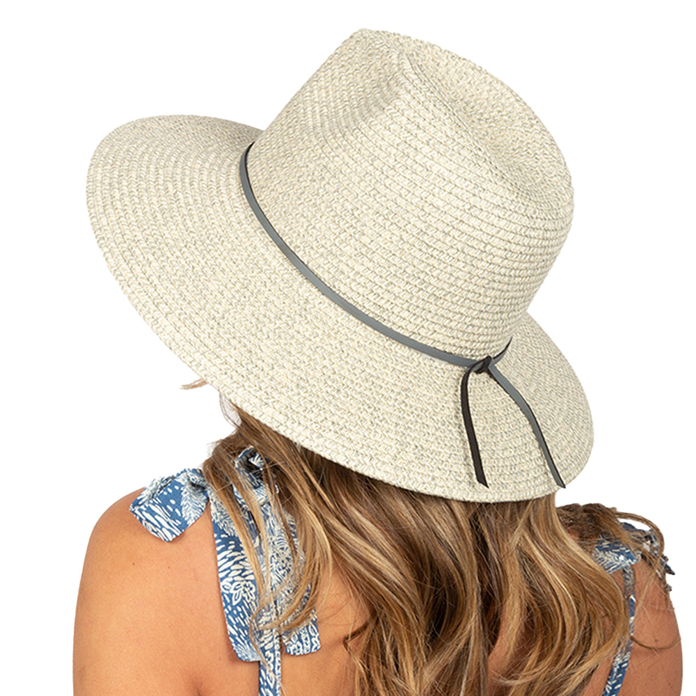 Marled Straw Panama Hat with Band - Grey