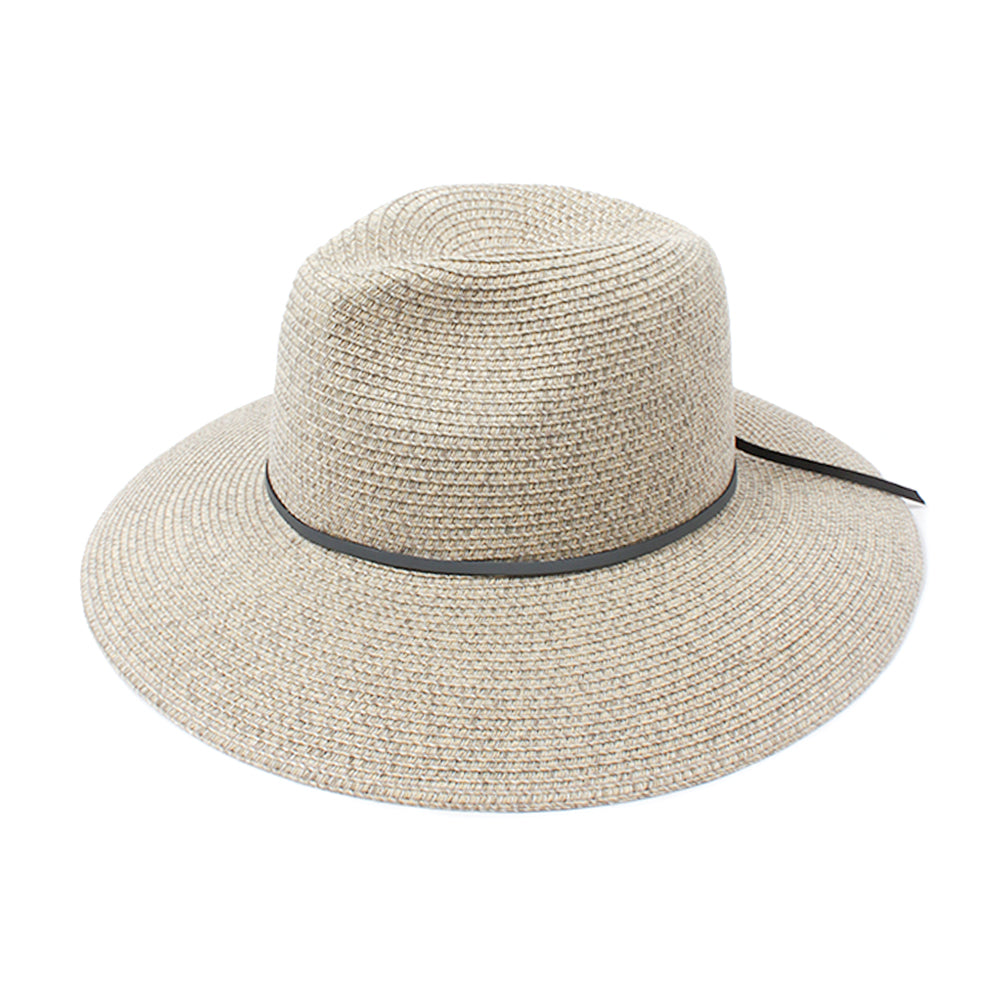 Marled Straw Panama Hat with Band - Grey