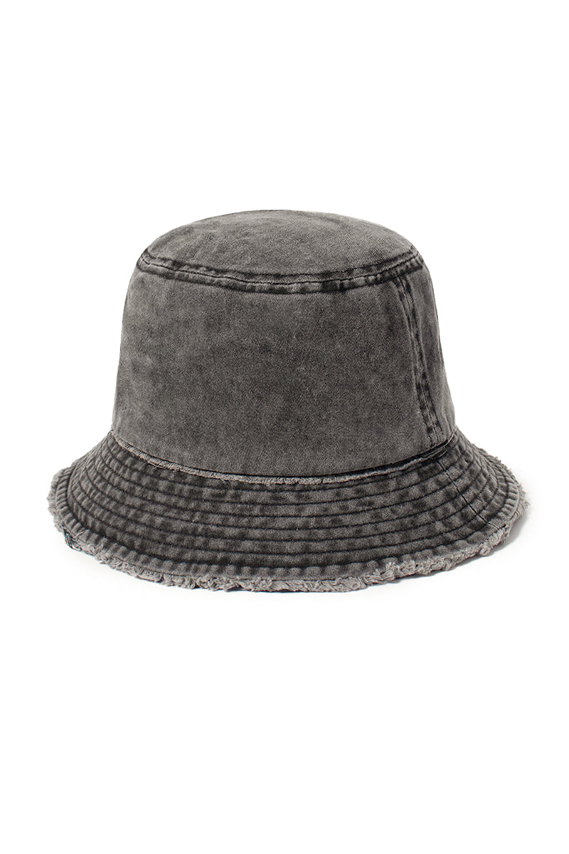 Solid Distressed Edge Bucket Hat