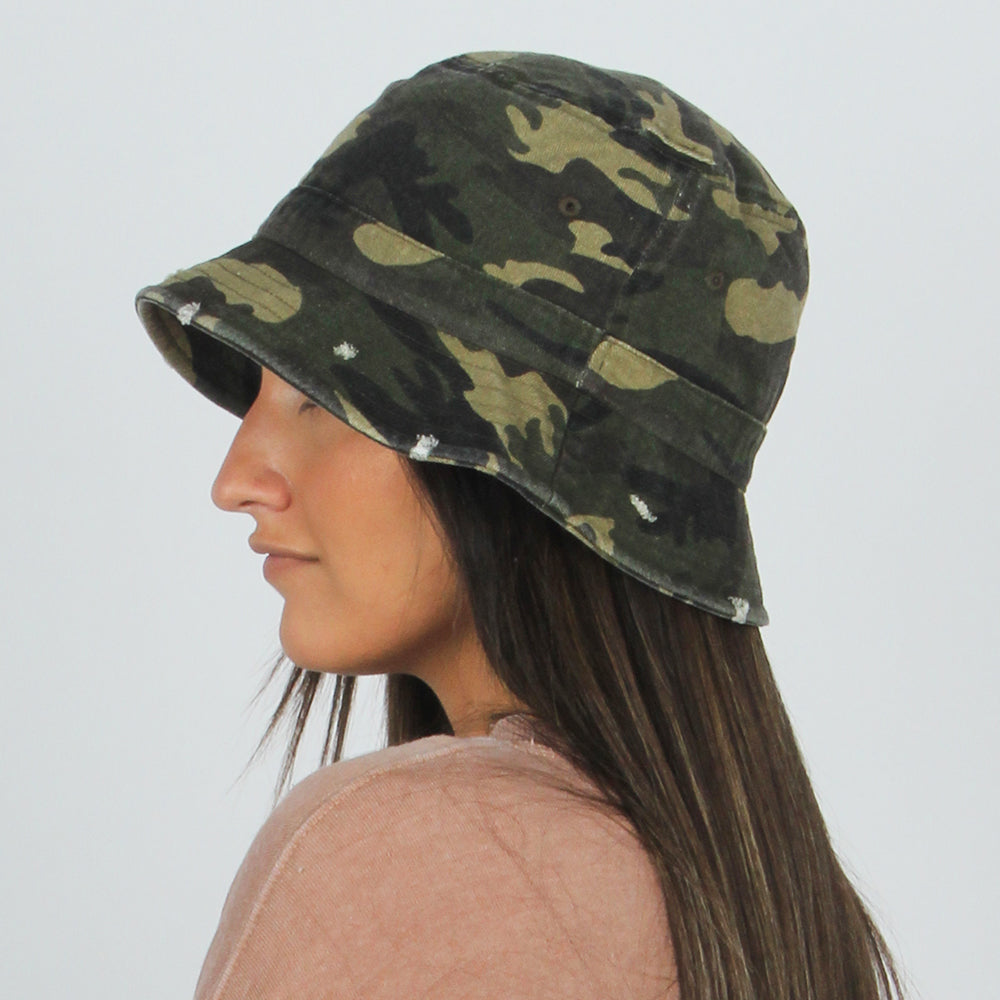 Camo Distressed Bucket Hat