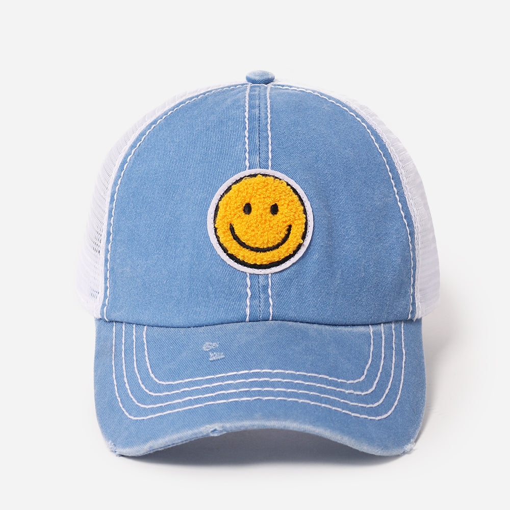 Chenille Smiley Patch Meshback Baseball Cap - FWCAPM7222