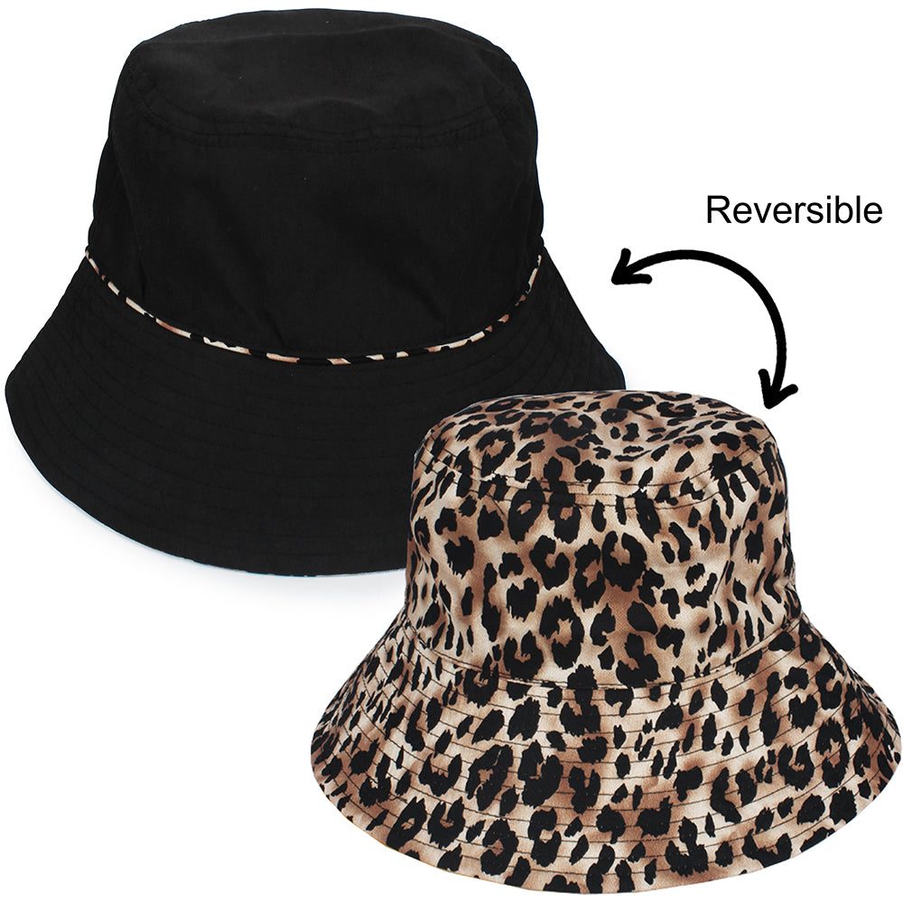 Reversible Leopard/Solid Bucket Hat