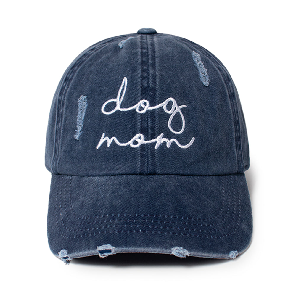 Dog Mom Script Font Distressed Baseball Cap