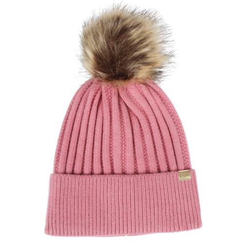 Knit Beanie with Faux Fur Pom